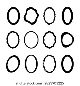 Set of hand drawn black circle outlines and round frames on white background. Imperfect geometric shapes suitable for design, bullet points, or artistic projects.