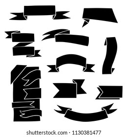Set of hand drawn Black Doodle Ribbon Banners isolated on white background
