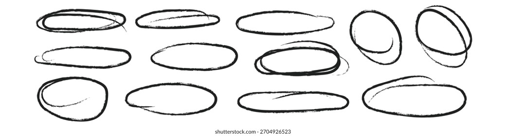 Set of hand drawn black doodle ellipses icon vector. scribble ovals and bubbles to circle and highlight text symbol. vector illustration.