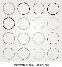 Set of Hand Drawn Black Doodle Circle Logo Badge Elements Set, Borders, Frames. Rustic Decorative Design Elements, Florals. Minimal Concept Vector Illustration.