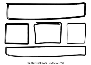 Set of hand drawn black frame design elements, grunge frames, doodle scribble shapes