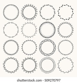 Set of hand drawn black frames. Round borders. Vector isolated.