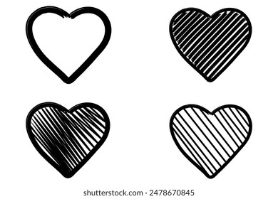 Set of hand drawn black heart vector illustration design element