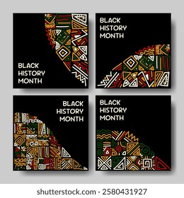 Set hand drawn black history month square banner