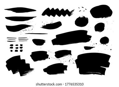 Set of hand drawn black ink stain or spots on white background. Grunge textured vector elements