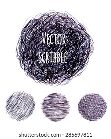 Set of hand drawn black ink scribbles. Vector elements 