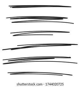 Set of hand drawn black lines. Vector collection of underline, emphasis, scribble brush strokes.