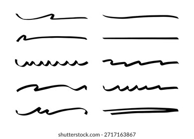 Set von handgezeichneten schwarzen Marker Pinselstrichen und Unterstreichungen