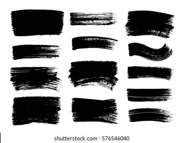 Set of hand drawn black paint, ink brush strokes, brushes, lines. Dirty grunge artistic design elements, boxes, frames for text.