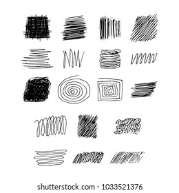 Set of hand drawn black pen shapes. Hand drawn doodle vector pattern elements.