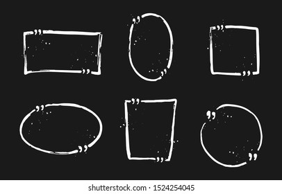 Set of hand drawn black quote frames isolated on black background. Txting quote boxes.