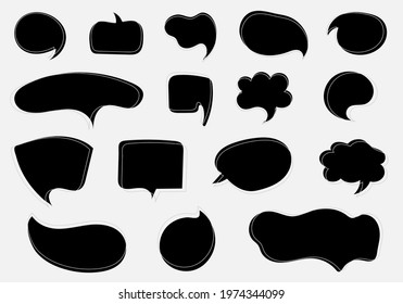 Set of hand drawn black speech bubble cloud comic style banner isolated on white background. Vector illustration