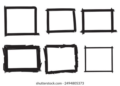 Conjunto de marco cuadrado negro dibujado a mano sobre Ilustración vectorial de fondo blanco, elemento de diseño