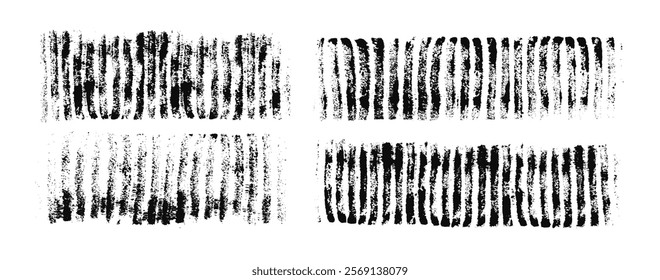 Set of hand drawn black stripes, ink brush with jagged lines, striped pattern. Artistic chaotic hatching background, abstract grunge design. Vector illustration