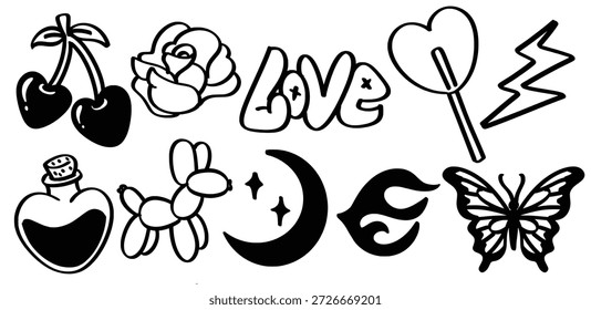 Set von Hand gezeichnet Schwarz Tattoo Stil Doodles Thema isoliert Vektor