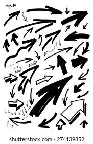 Set of hand drawn black and white arrows on white background. Vector design elements collection