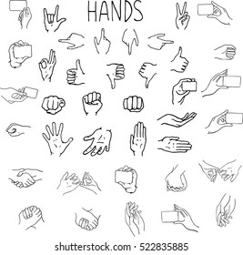 set of hand drawn black and white hands