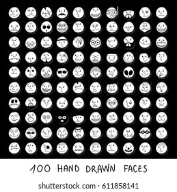 Set of hand drawn black and white faces.