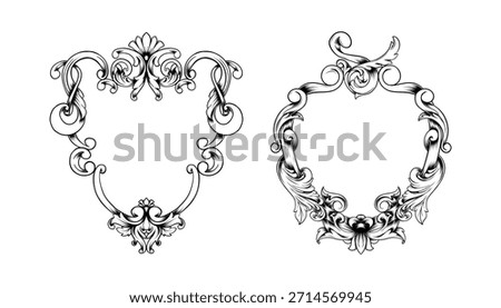 set of hand drawn black and white ornamental engraved frames in vintage style
