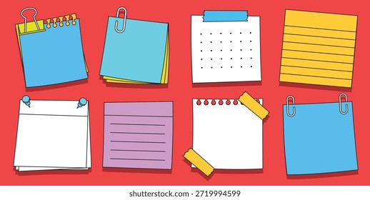 Set of hand drawn blank paper notes vector illustration