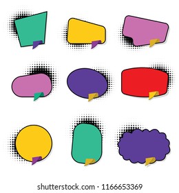 Set hand drawn blank template speech bubbles halftone dot background style pop art. vector illustration.