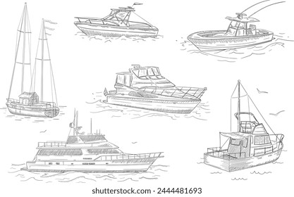 Set of hand drawn boats.