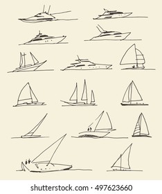 Set of hand drawn boats, vector illustration