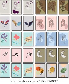 set of Hand drawn boho contemporary wall art ,poster,cover,vector illustration