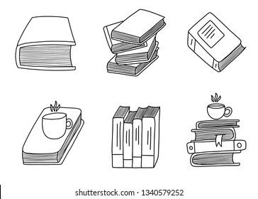 Set of Hand drawn Book doodles. Cute handmade Doodles isolated on white background.