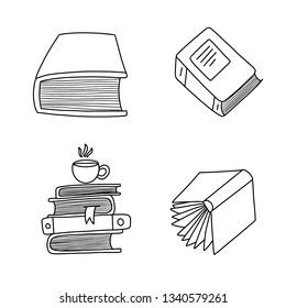 Set of Hand drawn Book doodles. Cute handmade Doodles isolated on white background.