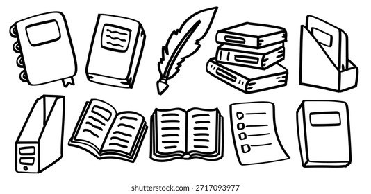 Conjunto de libros dibujados a mano tema Vector aislado