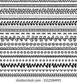 Set of hand drawn border for bullet journal, notebook, diary and planner isolated on white background. Doodle design vector elements.