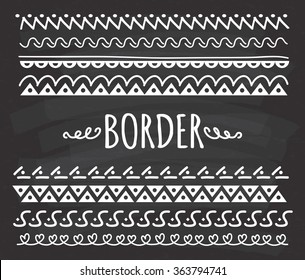 Set of Hand drawn border doodle on chalkboard