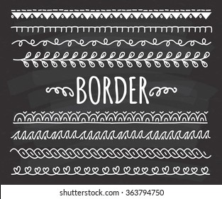 Set of Hand drawn border doodle on chalkboard