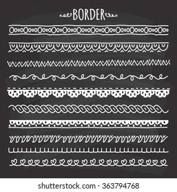 Set of Hand drawn border doodle on chalkboard