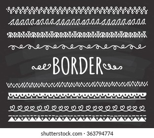 Set of Hand drawn border doodle on chalkboard