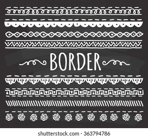 Set of Hand drawn border doodle on chalkboard