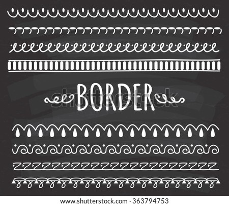 Set of Hand drawn border doodle on chalkboard