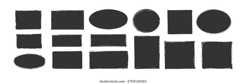 Conjunto de marco de borde dibujado a mano. Conjunto de marco de forma geométrica, caja de lápiz de pincel en negrita Doodle, círculo de marco de pintura de dibujos animados de borde cuadrado de textura de tiza, diseño de fondo cuadrado. Ilustración vectorial	