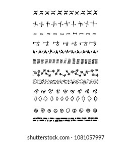 Set of Hand Drawn Borders in Ethnic Style. Aztec art dividers. Tribal background. Can be used in fabric design for making of clothes, accessories; creating decorative paper, wrapping, envelope; in web