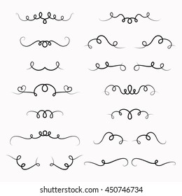 Set of hand drawn borders made with brush and ink. Unique swirls and dividers for your design. Vector illustration