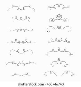 Set of hand drawn borders made with brush and ink. Unique swirls and dividers for your design. Vector illustration