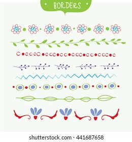 set of hand drawn borders, text dividers, page decoration elements. vector design elements