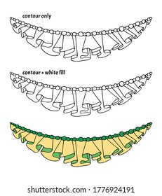 Set of hand drawn borders with textile ruches and beads in three versions. 