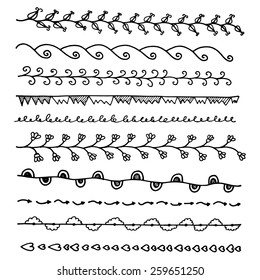 Set of hand drawn borders. Vector floral lines.