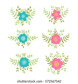 Set of hand drawn botanical decorative elements. Vector illustration.