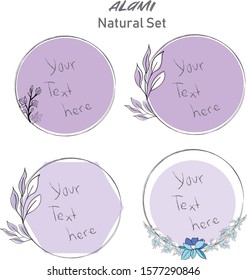 Set of hand drawn botanical element, natural, leaf icon and line art. Alami mean natural in indonesian language