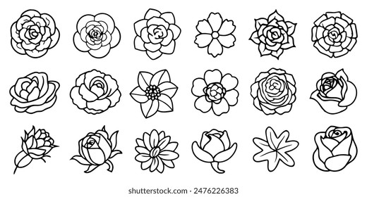 Set of hand drawn botanical flowers line art vector. Collection of foliage, leaf branches, floral, flowers, roses, and line art.