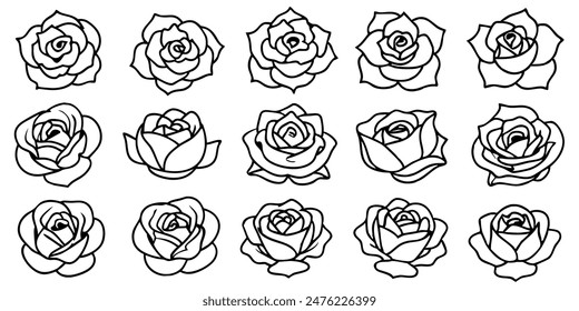 Set of hand drawn botanical flowers line art vector. Collection of foliage, leaf branches, floral, flowers, roses, and line art.