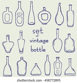 Set of hand drawn bottle icons. Vector line art illustration.Clip art for design.
